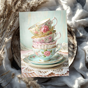 Papel De Seda Chique de Vintage Xícaras de chá em inglês rosas
