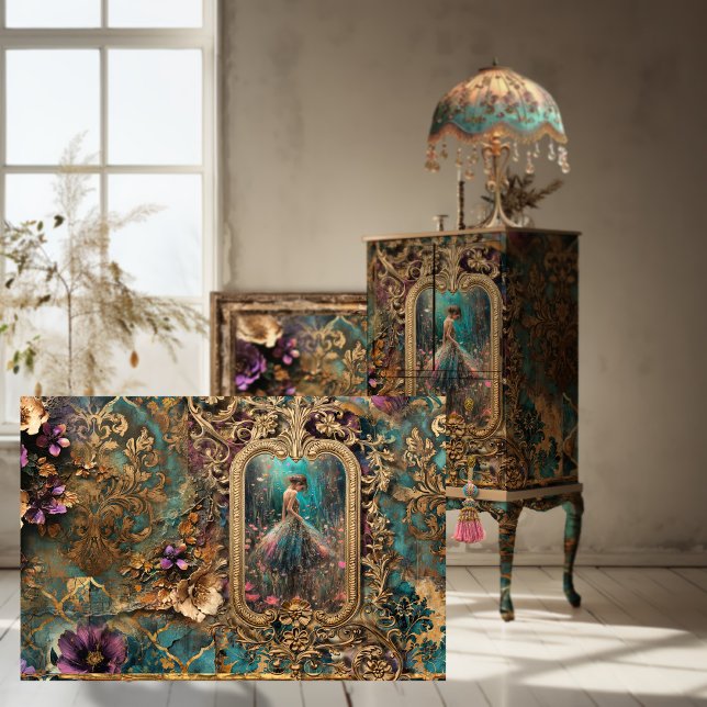 Papel De Seda Chique, Ornamental, Retrato de Dançarino (Shabby Chic, Tattered Scrapbook Collage, Ballerina Portrait, & Floral, Furniture Decoupage Paper)