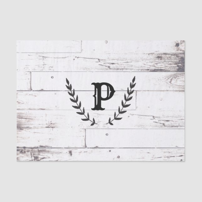 Papel De Seda Chique Rústico de Madeira Branca Laurel Wedding (Frente )