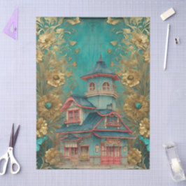 Papel De Seda Chique Teal Floral Pagoda Artesanato