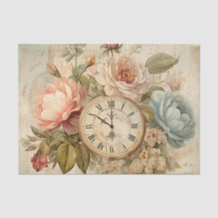 Papel De Seda Chique Vintage Blush Blue Rosas Floral
