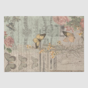 Papel De Seda Chique Vintage Ephemera & Butterflies