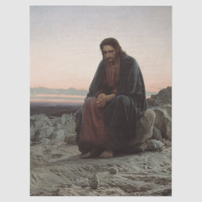 Papel De Seda Christ in the Desert by Ivan Kramskoy  (Frente )