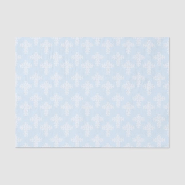 Papel De Seda Christian Cross White sobre Cor damasco Azul (Frente )