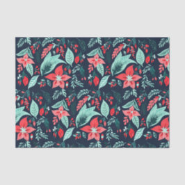 Papel De Seda Christmas Blue Elegant Botanical Floral Holiday