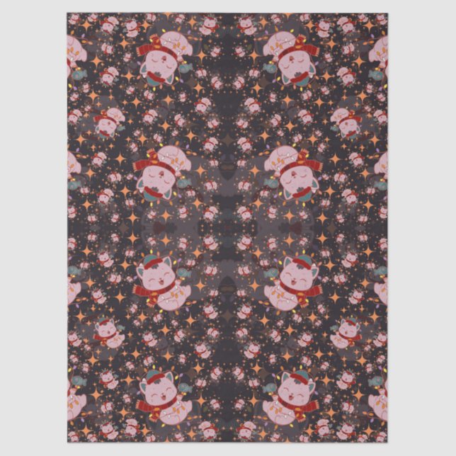 Papel De Seda Christmas Cat With Santa Hat (Frente )