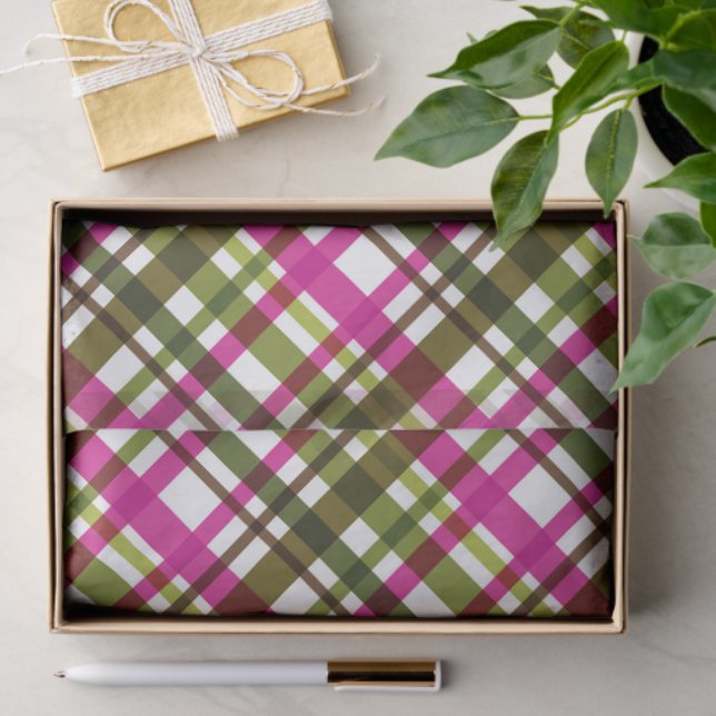 Papel De Seda Christmas Colours Plaid Pink Green (Presente)
