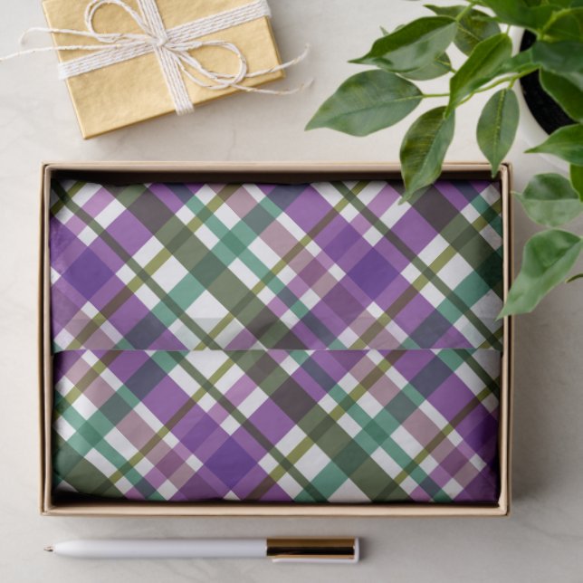 Papel De Seda Christmas Colours Plaid Purple Green Blue (Presente)