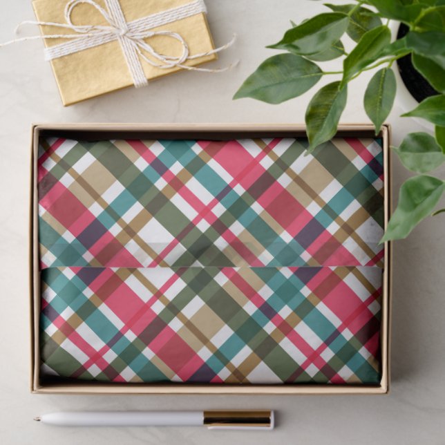 Papel De Seda Christmas Colours Plaid Red Green Brown Blue (Presente)