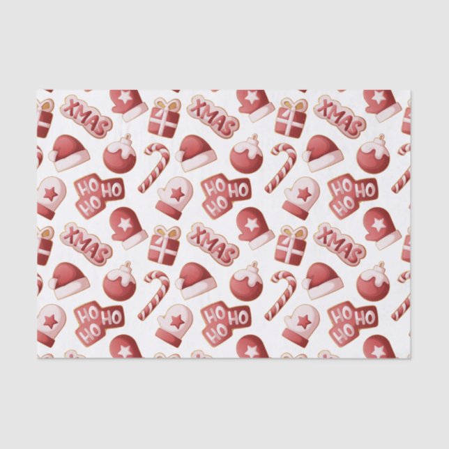 Papel De Seda Christmas Cookie Mitten Santa Hat Candycane Patter (Frente )