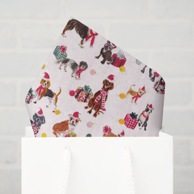 PAPEL DE SEDA CHRISTMAS DOG CUTENESS CREAM (Sacola de presentes)