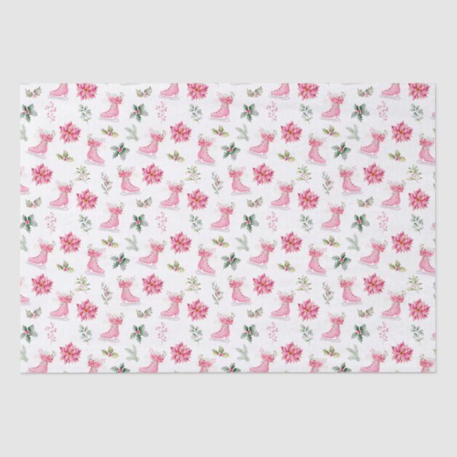 Papel De Seda Christmas Floral Pink Ice Skates (Frente )