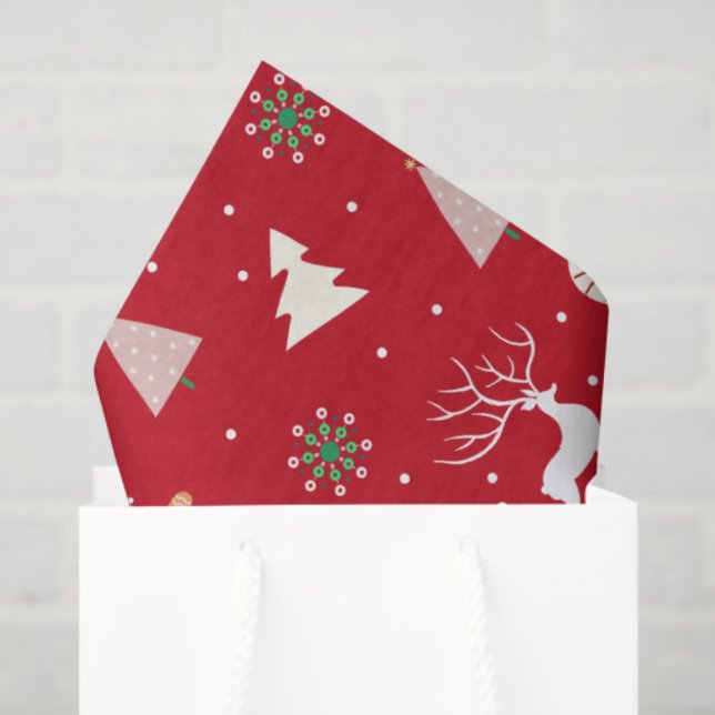 Papel De Seda Christmas Gift Wrap — Reindeer, Gingerbread (Sacola de presentes)