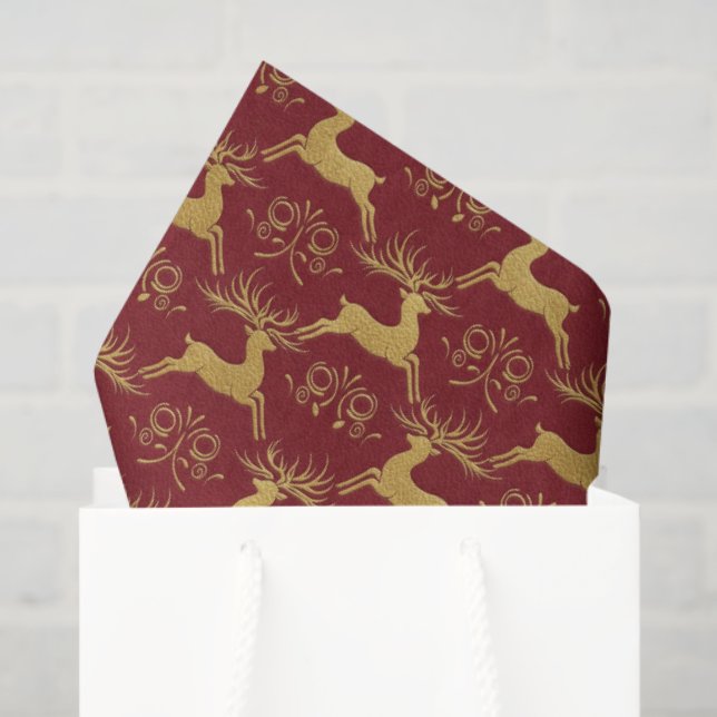 Papel De Seda Christmas Gilded Leather Reindeer Red (Sacola de presentes)