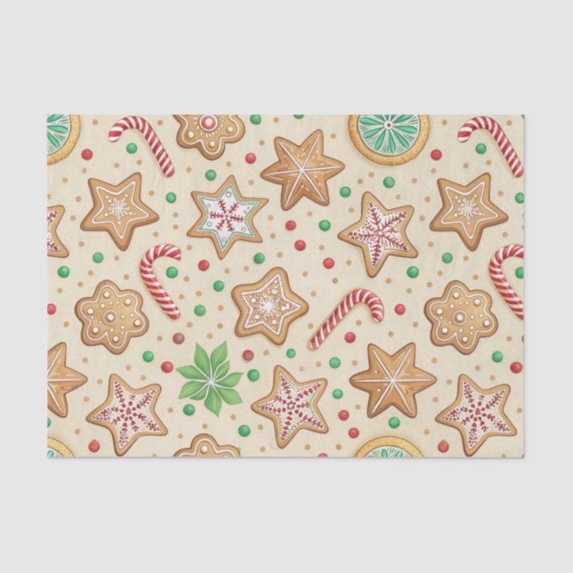 PAPEL DE SEDA CHRISTMAS GINGERBREAD COOKIE AND CANDY CANES (Frente )