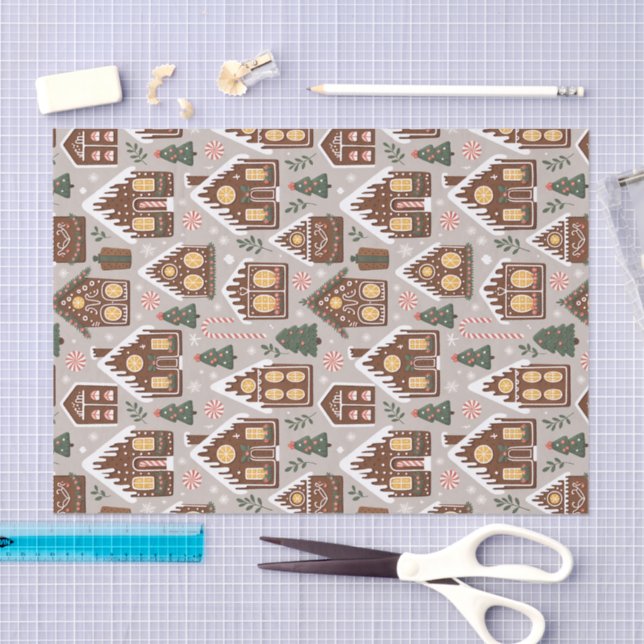 Papel De Seda Christmas Gingerbread Houses Holiday Pattern (Arte )