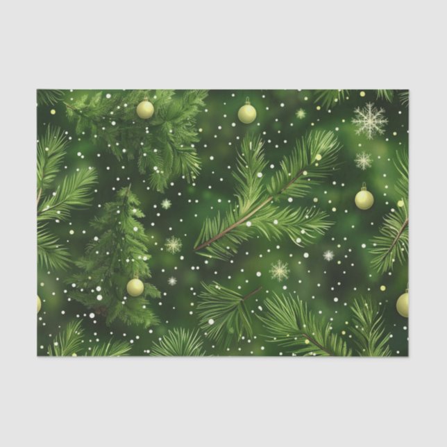PAPEL DE SEDA CHRISTMAS GREEN FERN BRANCHES & BALLS (Frente )
