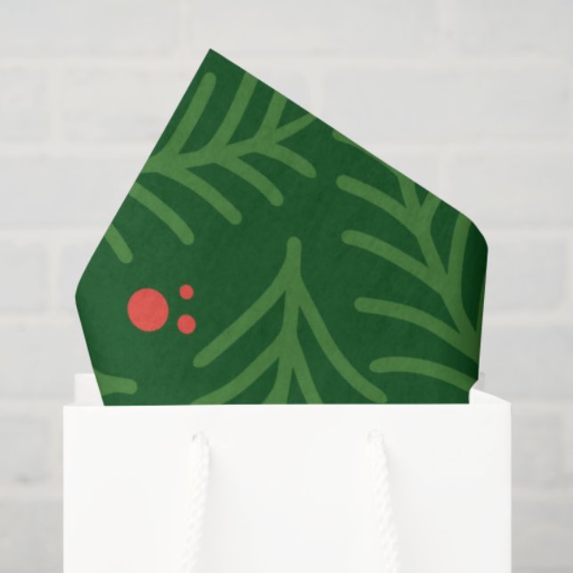 Papel De Seda Christmas Greenery Berries Artisan Modern Holiday (Sacola de presentes)
