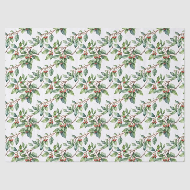 Papel De Seda Christmas Holiday Mistletoe in Watercolor (Frente )