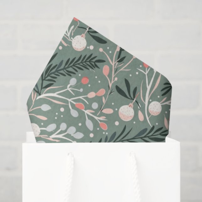 Papel De Seda Christmas Holly Pattern (Sacola de presentes)