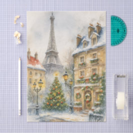 Papel De Seda Christmas in Paris Watercolor Eiffel Tower Scene