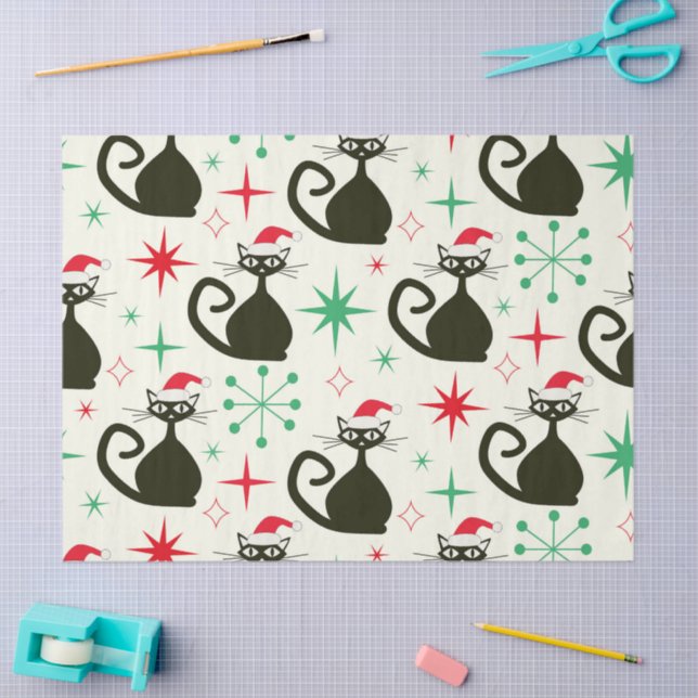 Papel De Seda Christmas Mid Century Retro Atomic Cats  (Arte )