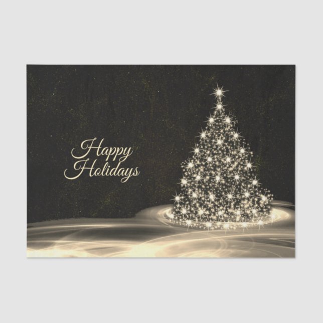 Papel De Seda Christmas Party Golden Shiny Tree Winter Black (Frente )
