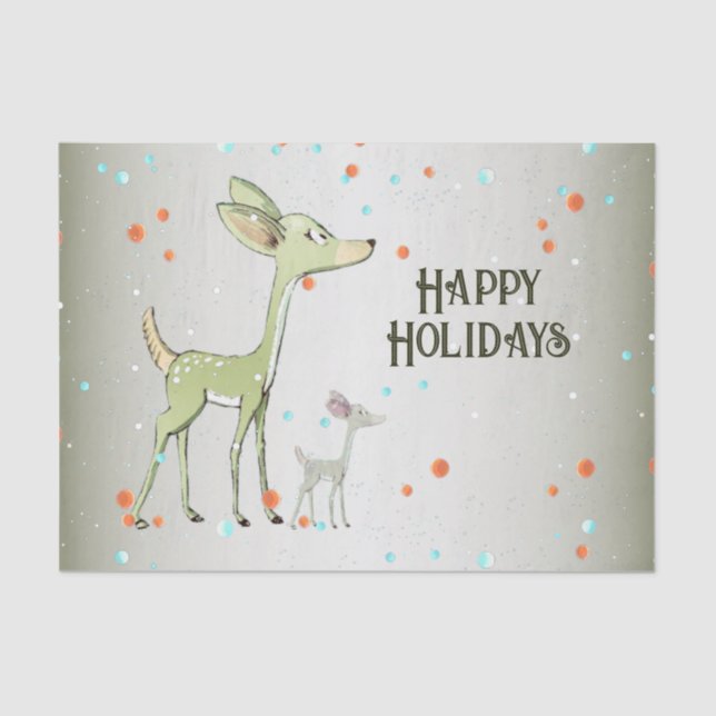 Papel De Seda Christmas Party Green Deers Holidays Cute (Frente )