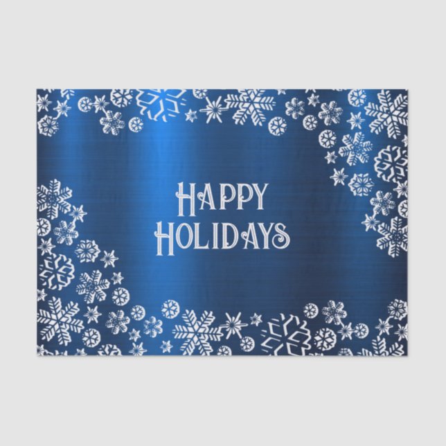 Papel De Seda Christmas Party White Snowflakes Navy Blue (Frente )