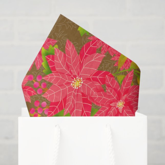 Papel De Seda Christmas Poinsettia Brown (Sacola de presentes)