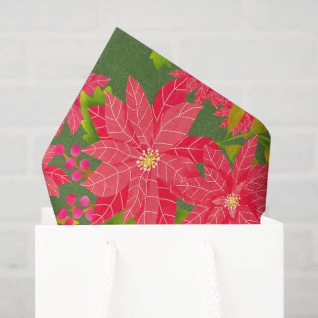 Papel De Seda Christmas Poinsettia Green (Sacola de presentes)