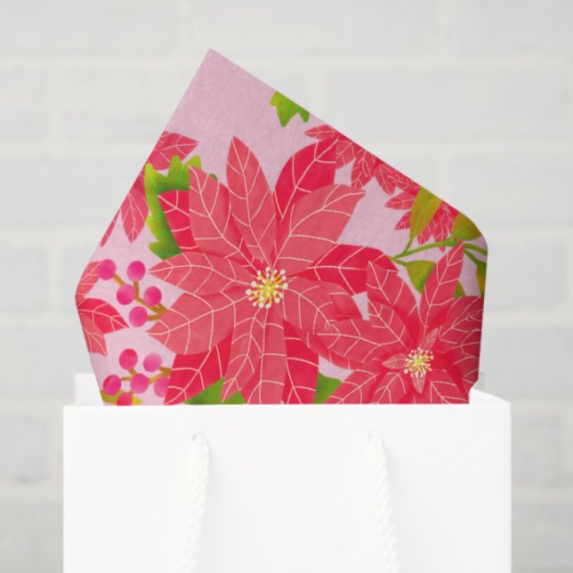 Papel De Seda Christmas Poinsettia Pink (Sacola de presentes)