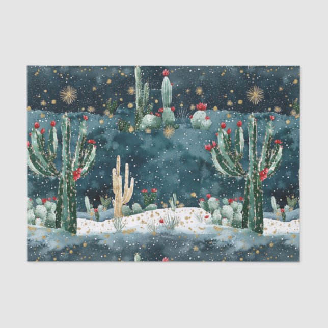 Papel De Seda Christmas Red Blue Green Cactus Floral (Frente )