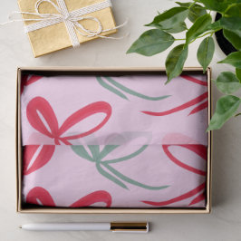 Papel De Seda Christmas Red Bows Green Pink Hand Drawn
