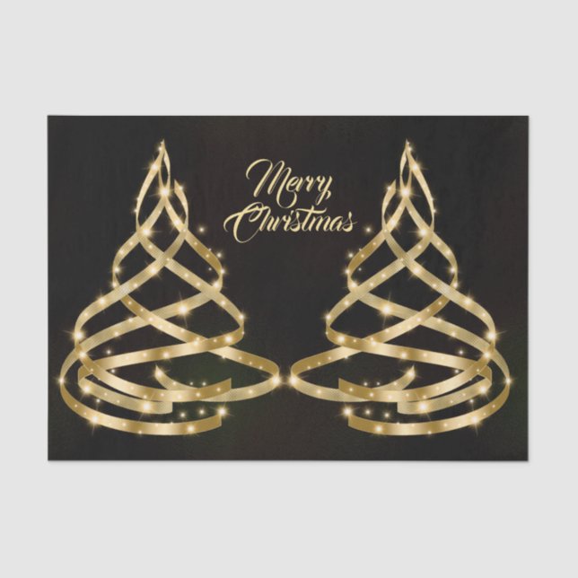 Papel De Seda Christmas Shiny Golden Ribbon Tree Sparkle Black (Frente )