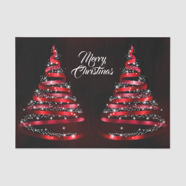Papel De Seda Christmas Shiny Red Ribbon Tree Sparkle Black (Frente )