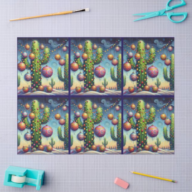 Papel De Seda Christmas Southwest Saguaro Cactus Decoupage (Arte )