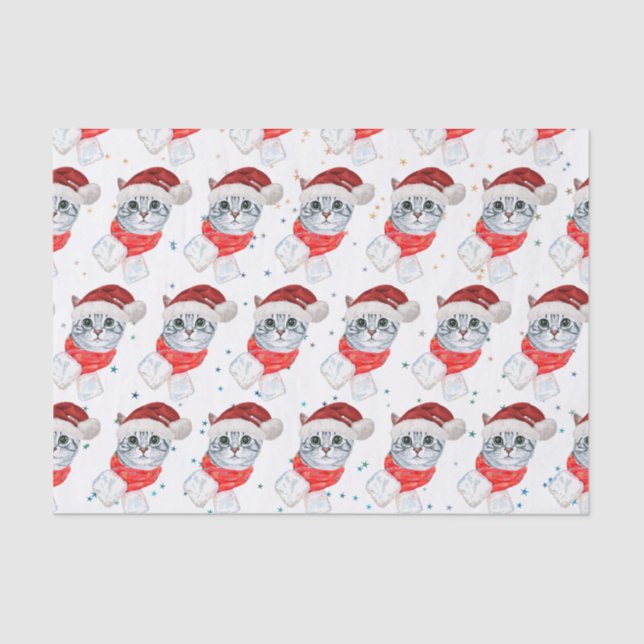 Papel De Seda Christmas Tabby Cat with Red Scarf For Pet Lovers (Frente )