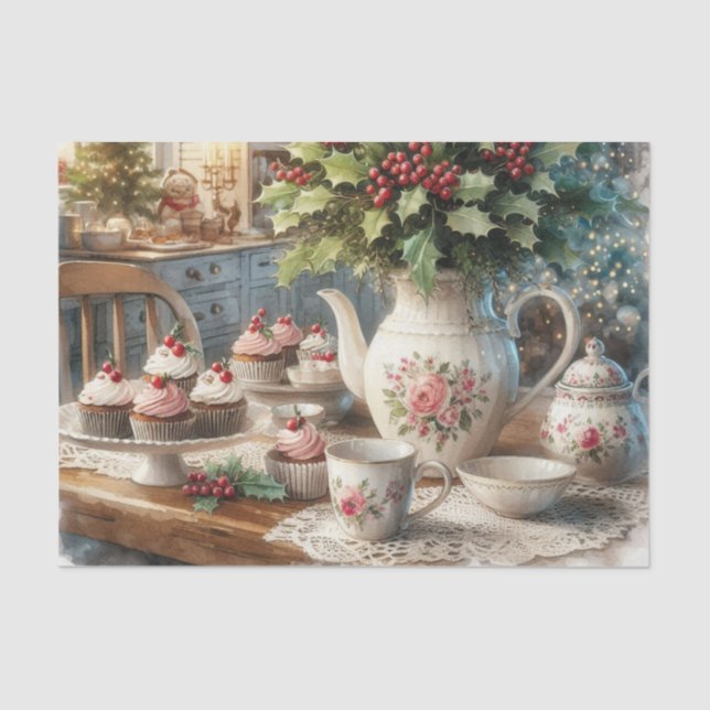 Papel De Seda Christmas Tea Time with Cupcakes  (Frente )