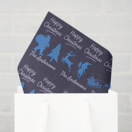 Papel De Seda Christmas Tissue Paper - Blue Silhouette Design