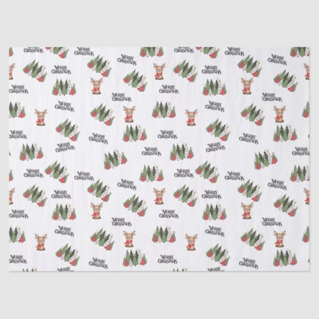 Papel De Seda Christmas Trees & Reindeer Wrapping Paper (Frente )