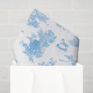 Papel De Seda Chuva de Bebê Urso Azul Branco Toile de Jouy