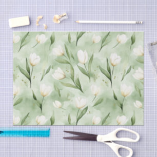Papel De Seda Chuva de Noiva de Flores de Tulipa Brancas Verdes