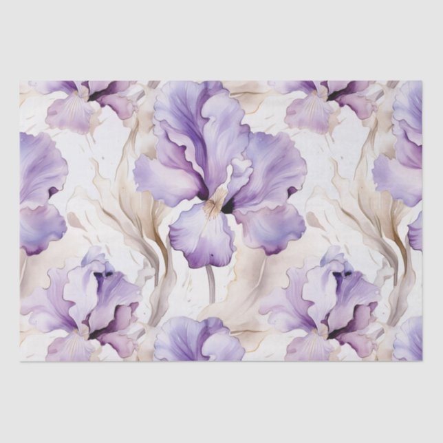 Papel De Seda Chuva de Noiva Floral Íris Creme Roxo Romântica (Frente )