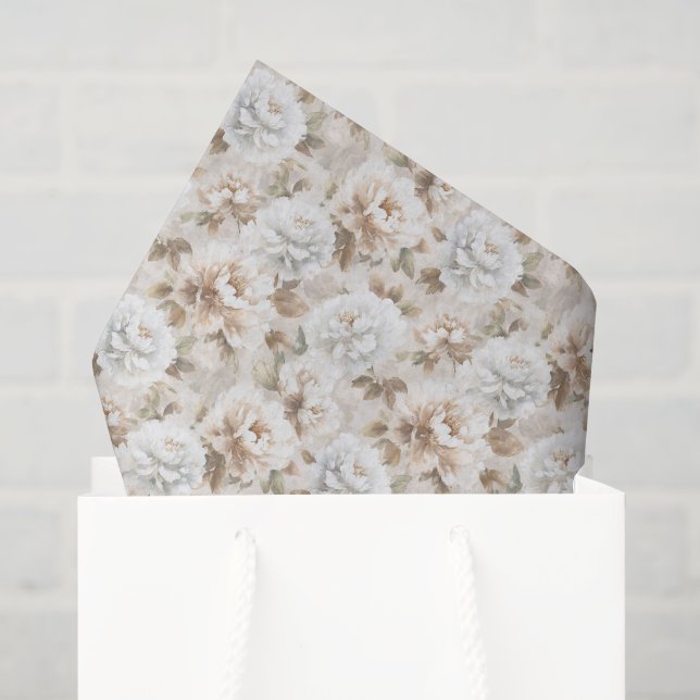 Papel De Seda Chuva de Noiva Flores Brancas Marrons (Sacola de presentes)
