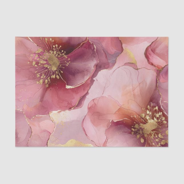 Papel De Seda Chuva de Noiva Flores Rosa Bege Borgonha Dourado (Frente )