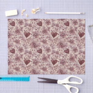 Papel De Seda Chuva de Noiva Flores Vermelhas Corações Burgundy
