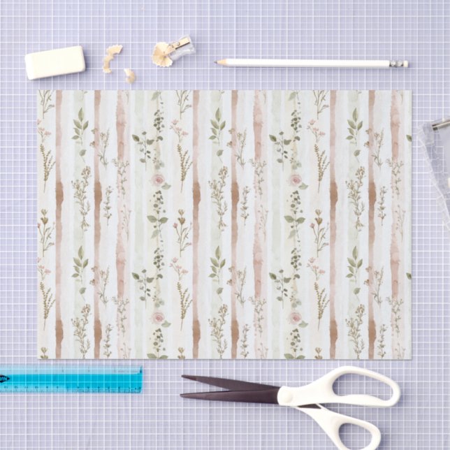 Papel De Seda Chuva de Noiva Listras Florais Rosa (Arte )
