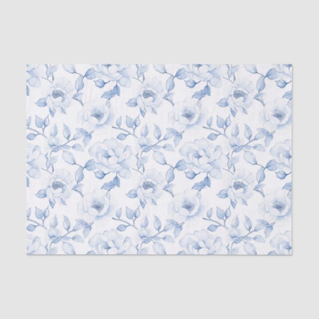 Papel De Seda Chuveiro de Noiva Floral Azul Branco Chic (Frente )