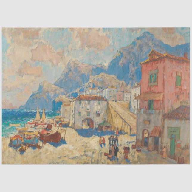 Papel De Seda Cidade Costeira na Espanha (Paisagem Espanhola Vin (Frente )